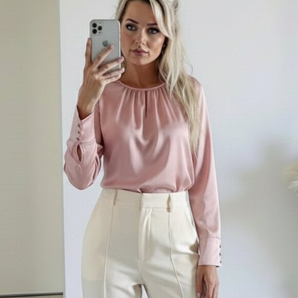 Vintage 90s Y2K Ports Pink Satin Blouse - Picture 7 of 9